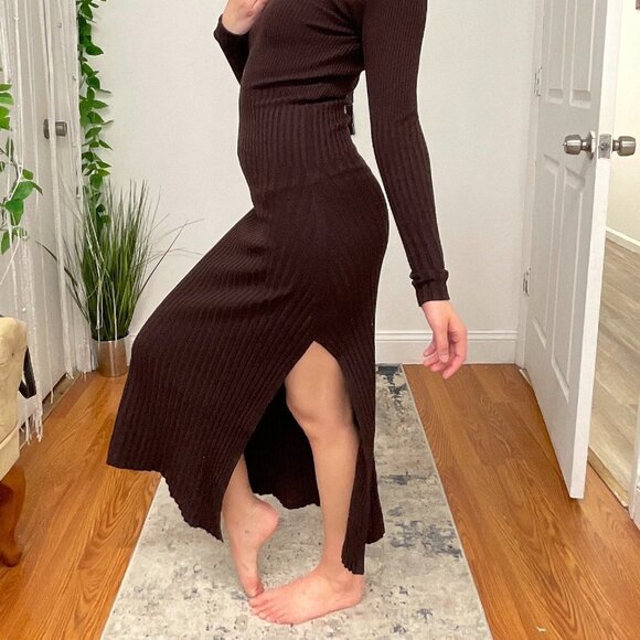 A.L.C Turtleneck Rib Knit Midi Sweater Dress Long Sleeve Size XS Brown - Picture 6 of 10